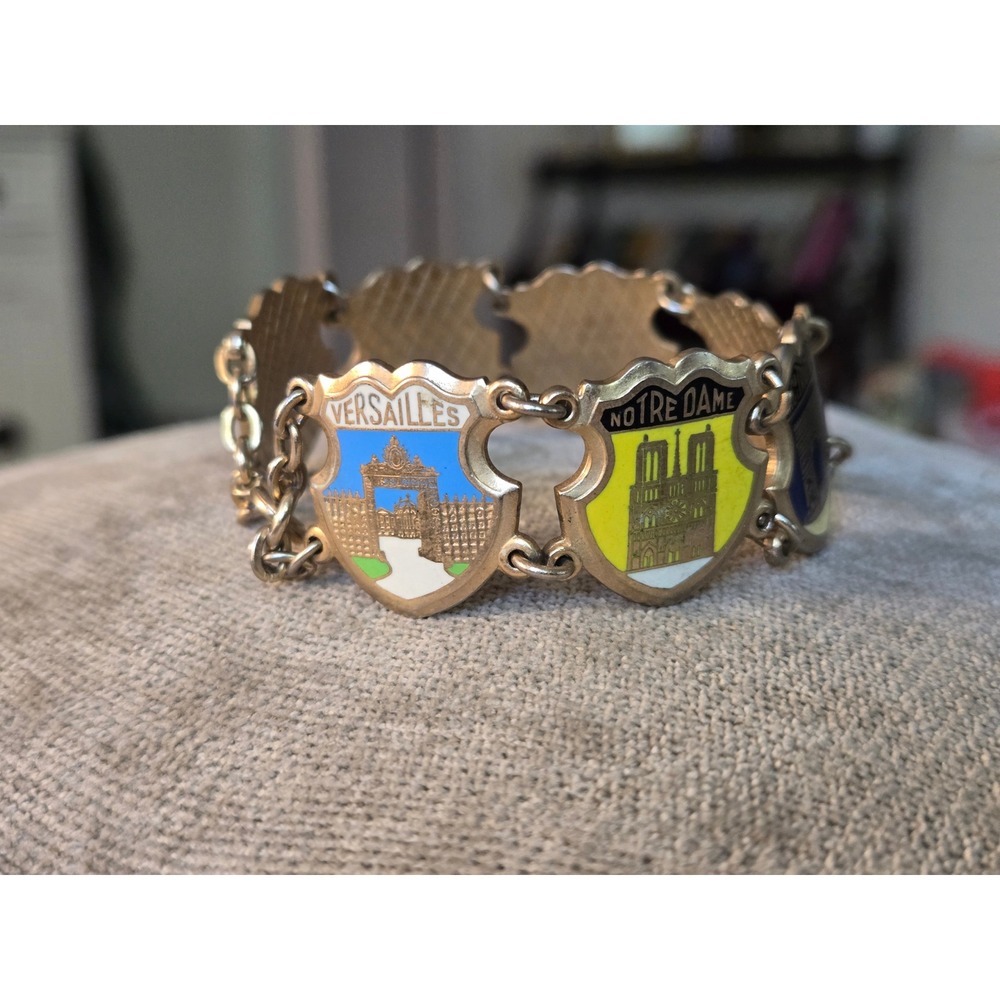 Paris French Souvenir Paneled Bracelet Paris Sites Paneled Goldtone Vintage
